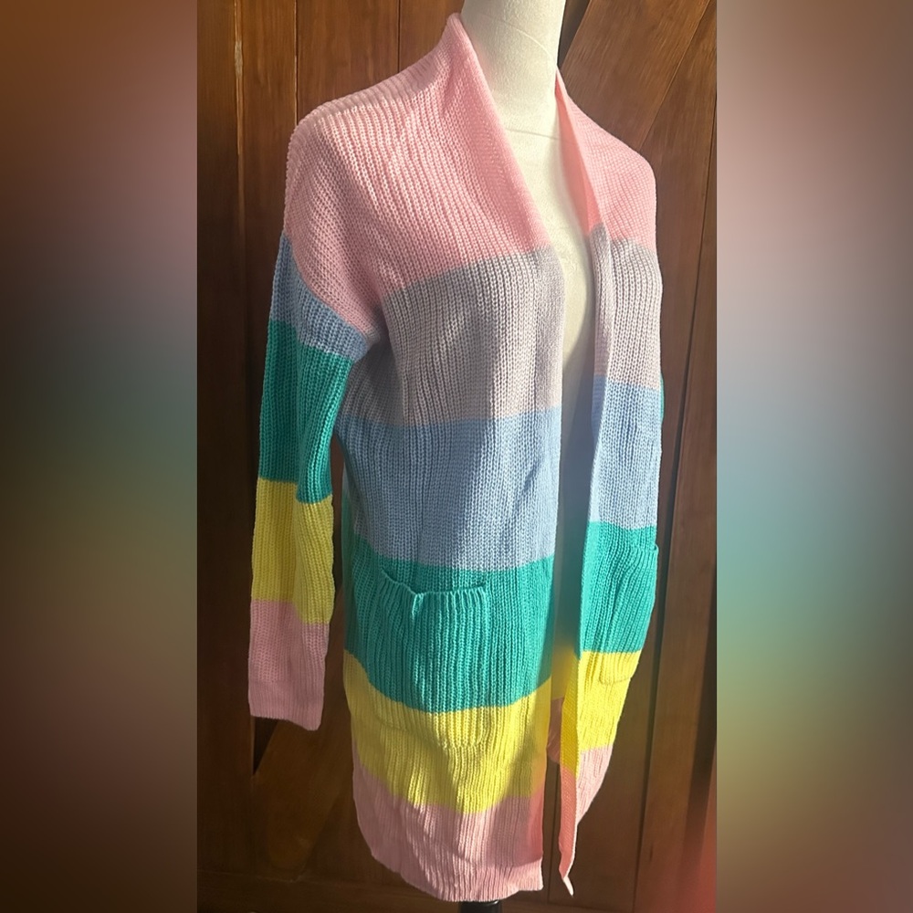 Vibrant Multicolor Open-Front Cardigan